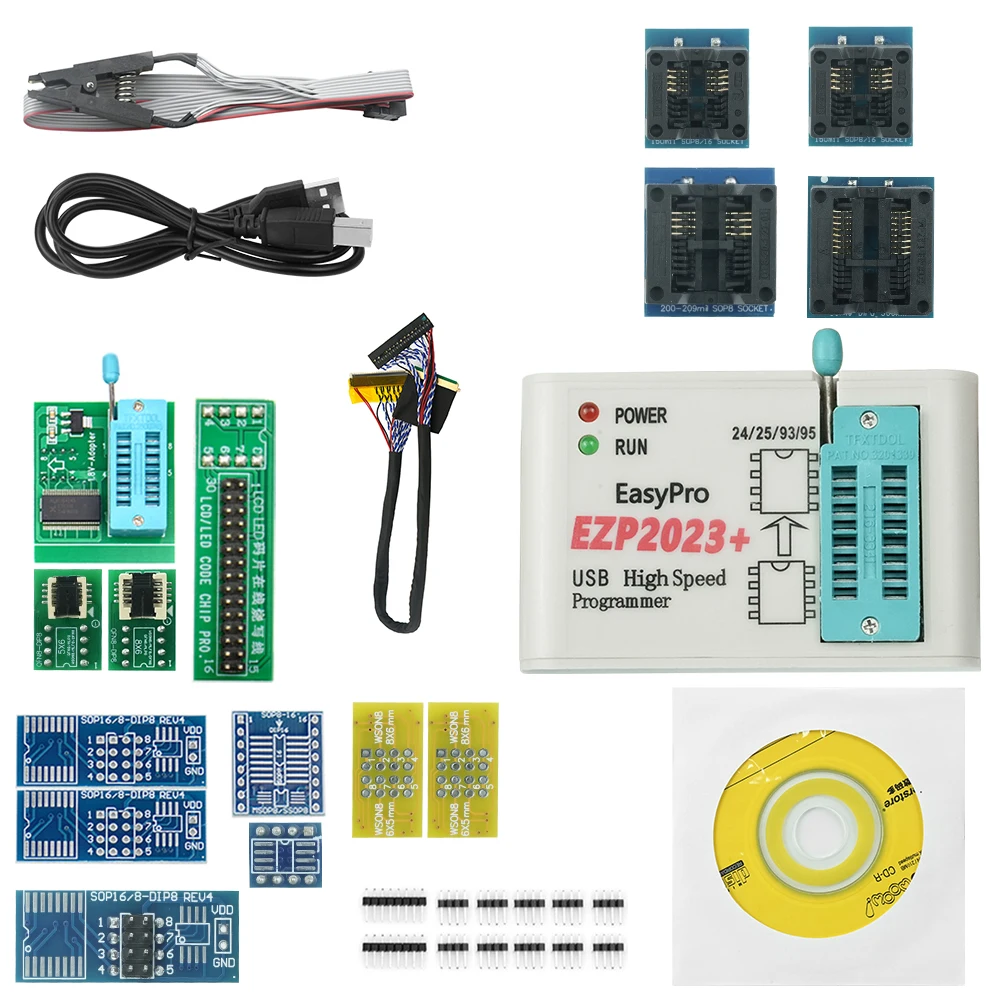 مبرمج USB SPI عالي السرعة EZP2023 + 18 محولًا يدعم 24 25 26 93 95 EEPROM 25 شريحة Flash Bios أفضل من EZP2019