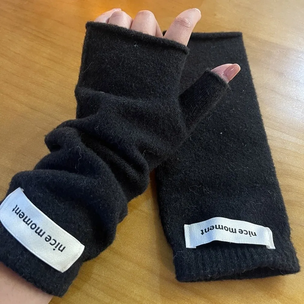 Faux Cashmere Fingerless Gloves Knit Texture Soft Fabric Half-Finger Gloves Lazy Style Elastic Cuff Knit Gloves Typing Use
