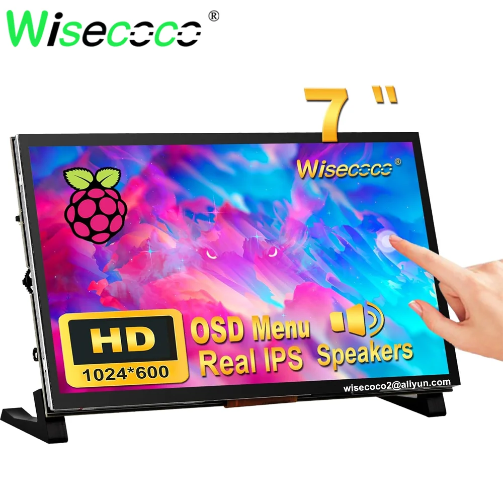 Wisecoco 7 Inch HD IPS Touch Monitor For Windows Raspberry Pi 3 4 5 Display Plug and Play Monitor