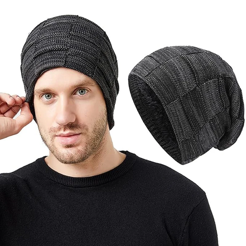 

New Unisex Warm Winter Hats Warm Ear Protection Skullcap Plush Lining Beanies Thick Knitted Hats For Men & Women Casual Caps