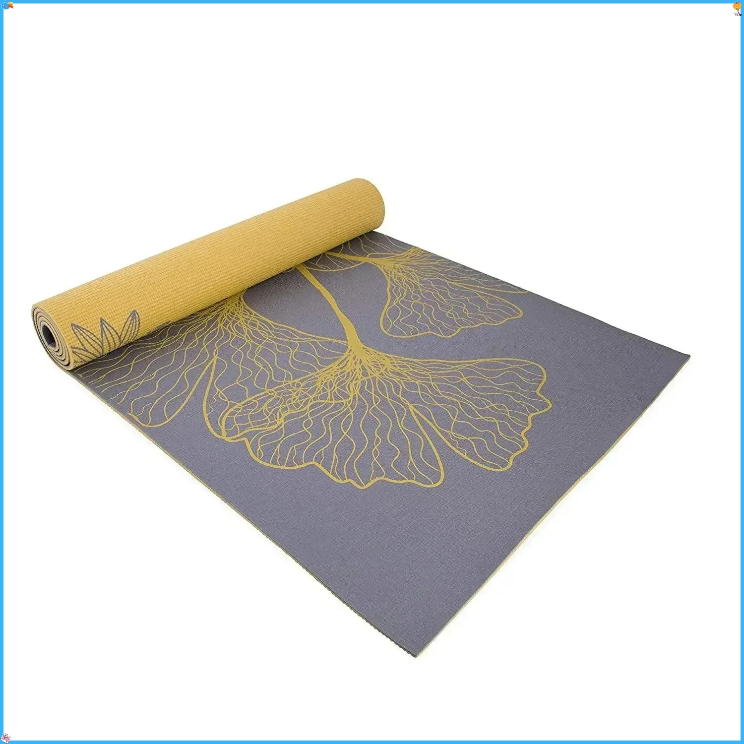

Double-Sided 5mm Yoga Mat with Straps, Dahlia & Ginkgo Pattern, Lightweight Exercise Mat for Gym & Home