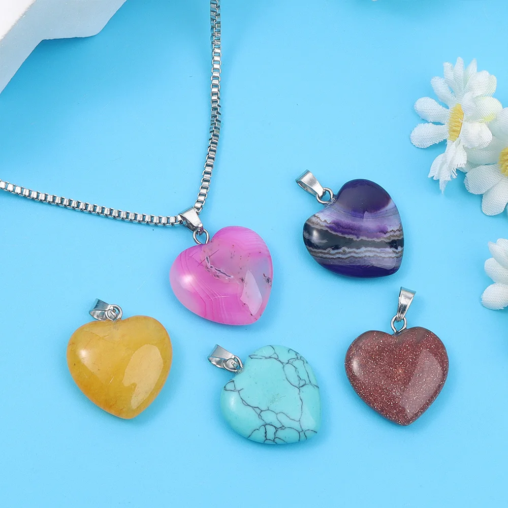 10 قطعة قلادة على شكل قلب حجري مختلط الألوان إكسسوارات مجوهرات نسائية رائعة ، تستخدم لسوار DIY والقلادة وصنع المجوهرات #3