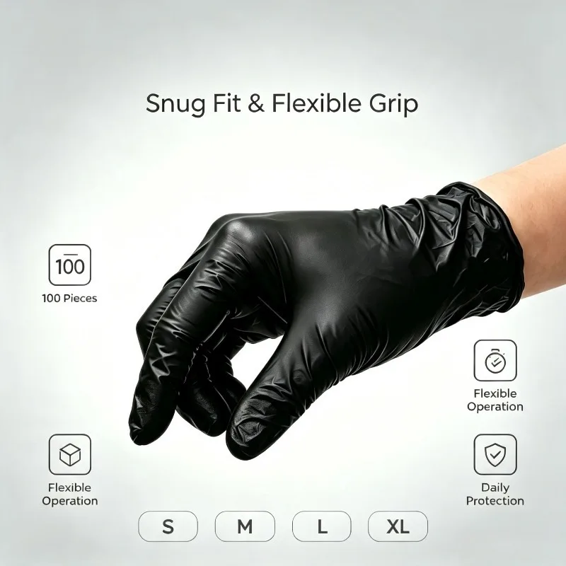 100PC Black Use Composite Nitrile Gloves Fitting Snugly On The Hand And Allowing For Flexible Operation, Suitable For Daily
