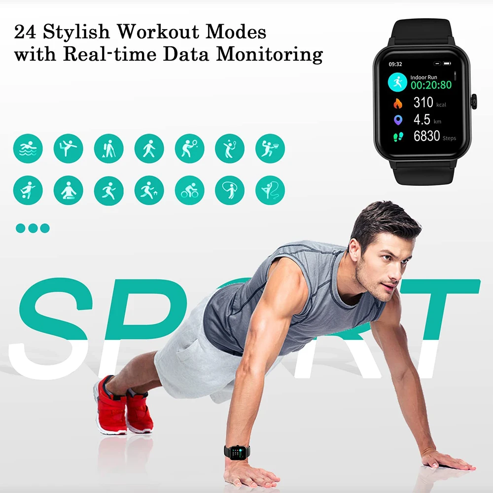 Blackview inteligentny zegarek mężczyźni kobiety Sport zegarki 1.69 "pełnoekranowy Smartwatch monitorujący tętno IP68 wodoodporny zegarek dla Android IOS