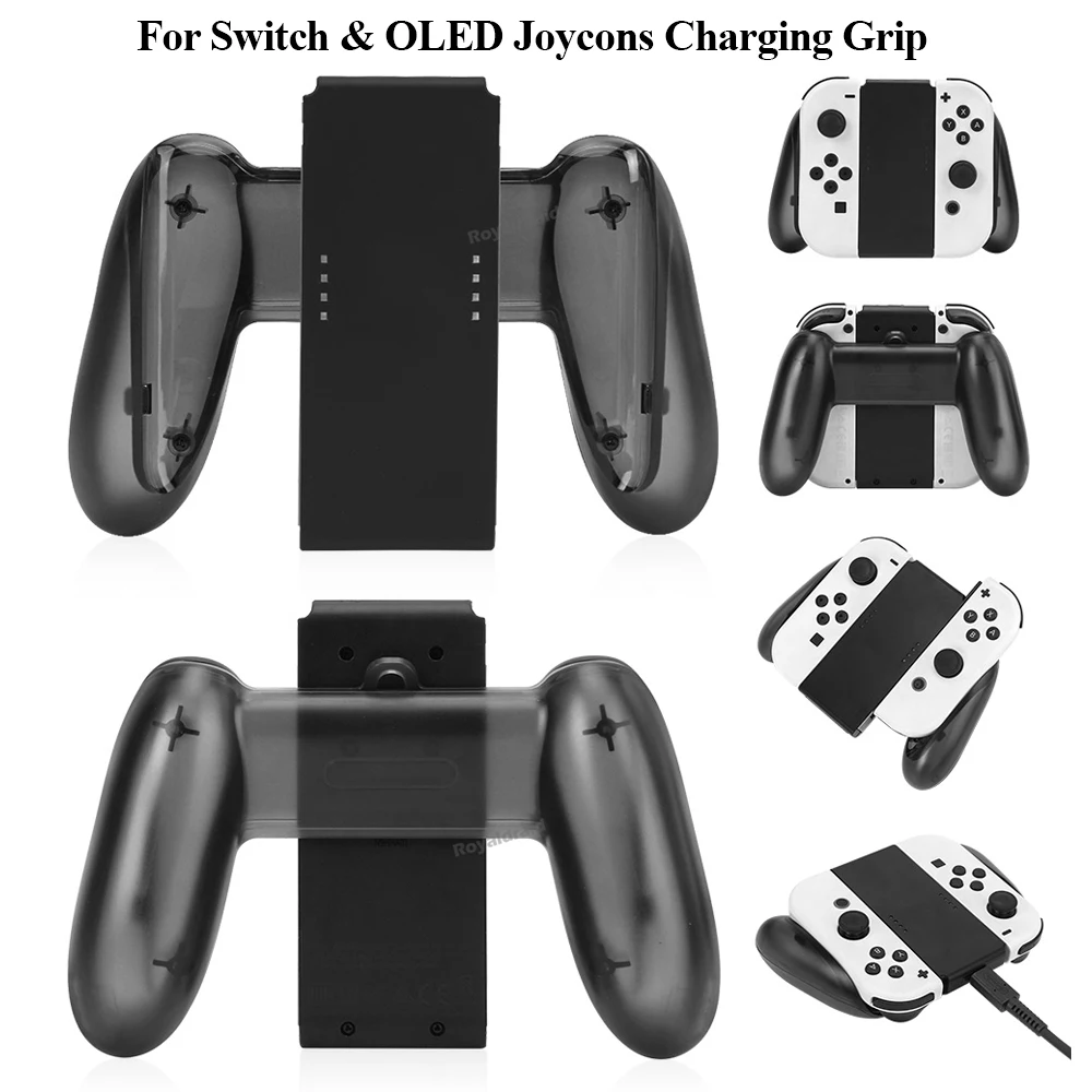 Original Clear Black Charge Grip For Switch Handle Grip Holder Charging Handgrip For Nintend Switch OLED JoyCons Controller Grip