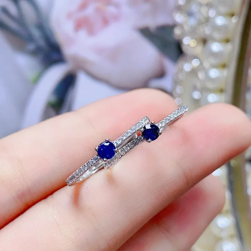 Fashion Natural Sapphire Ladies Ring 925 Silver 3*3mm Ring for Women Birthday Gift with Certificate