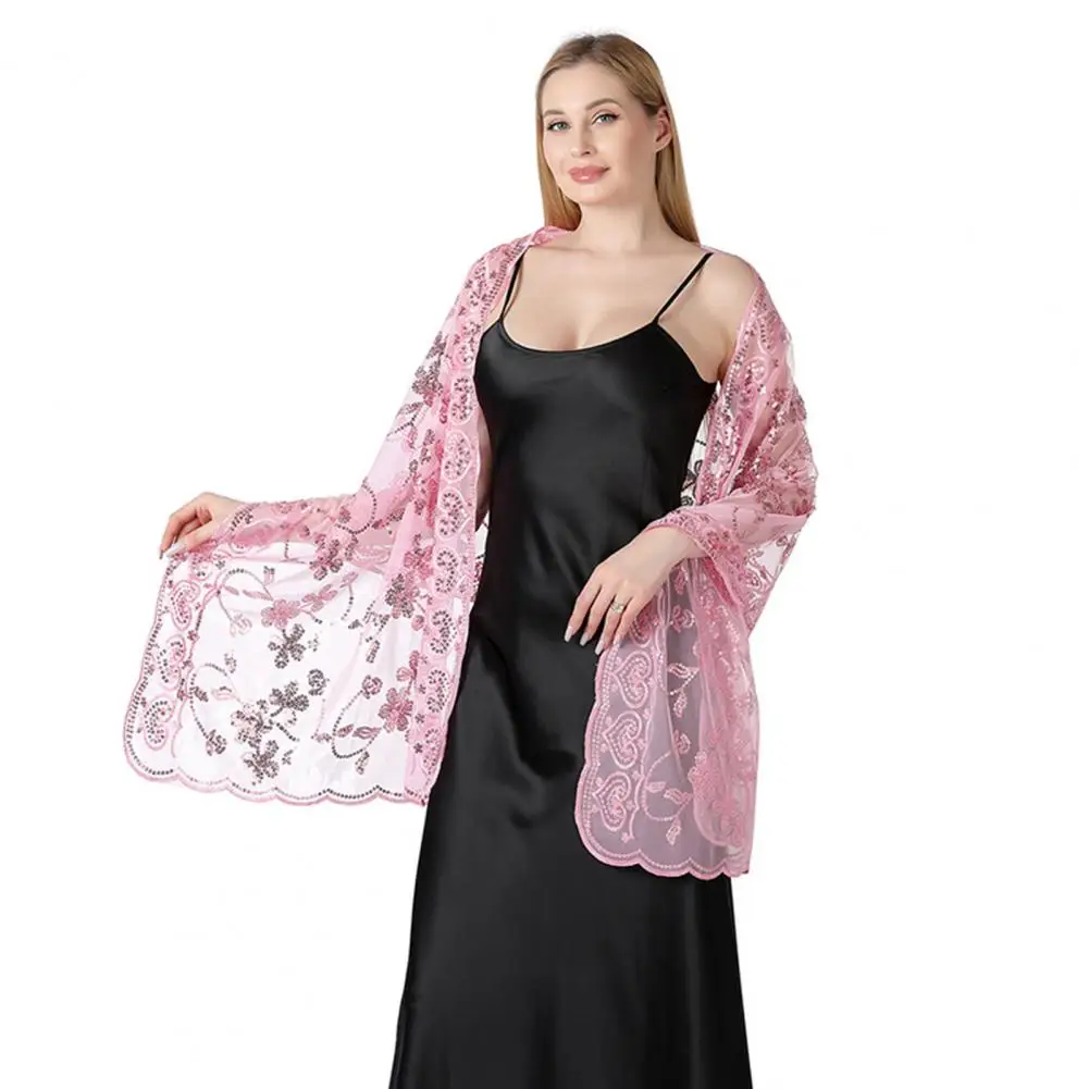 Chiffon Wrap Elegant Sequin Flower Shawl for Women Lightweight Versatile Wrap for Curvy Figures Oversized Wear Scarf Spring