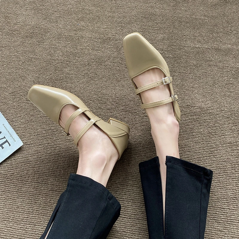 ماري جين أحذية للنساء ربيع جديد الضحلة كعب سميك حذا فردي للسيدات لينة ومريحة أحذية الزفاف الباليه Zapatos Mujer