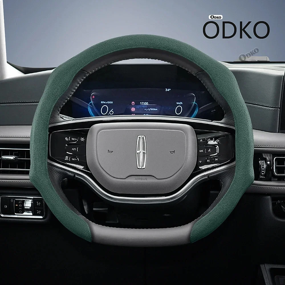 Suitable for Lincoln Premium Suede Snap-On Steering Wheel Cover, Non-Slip and Durable, Round and D-Shaped Steering Wheel