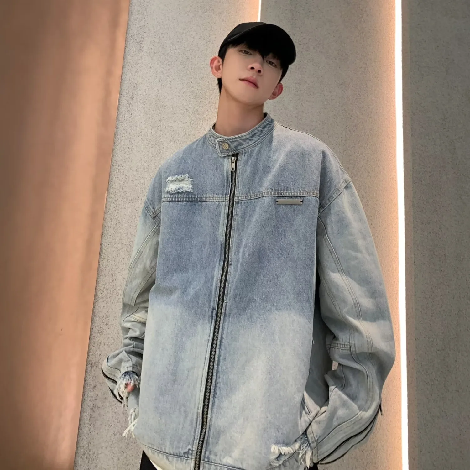 

Облегающий корейский джинсовый джинсовый джинт для молодых мужчин, осень-зима, легкий повседневный светильник, уличный длинный свек из полиэфирного волокна