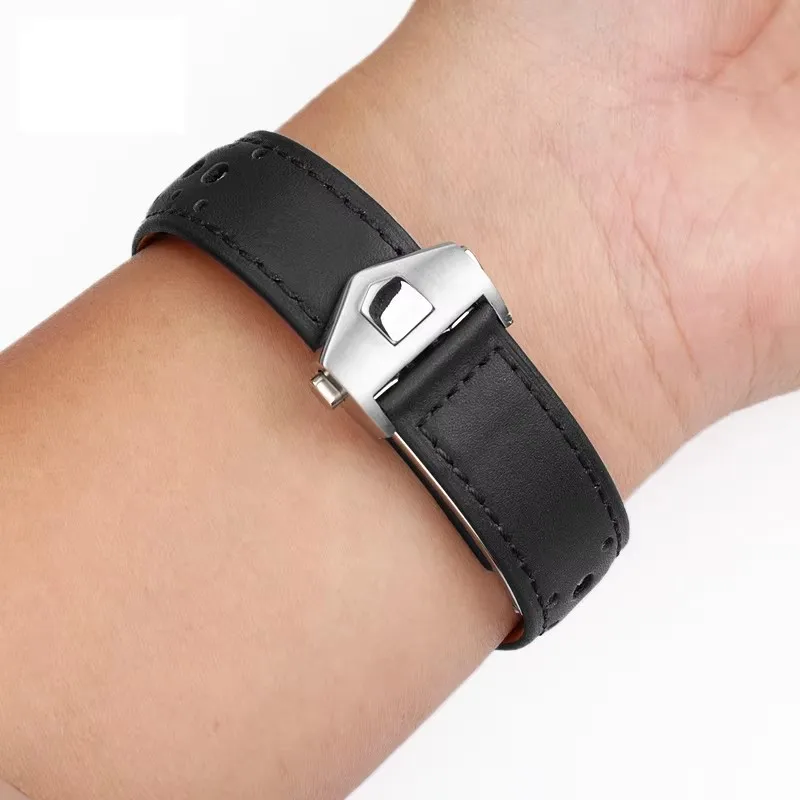 Pulseira de couro genuíno respirável para tag heuer monaco carrera cbl2115 pulseira de relógio de couro masculino 22mm fivela dobrável pulseira