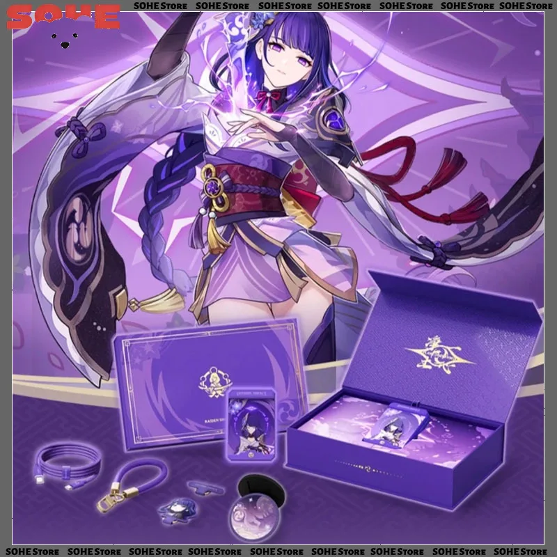 Genshin Impact Raiden Shogun Magnetic Power Bank Wireless Charging Portable Battery Gift Box Set Anime Collectible Merchandise