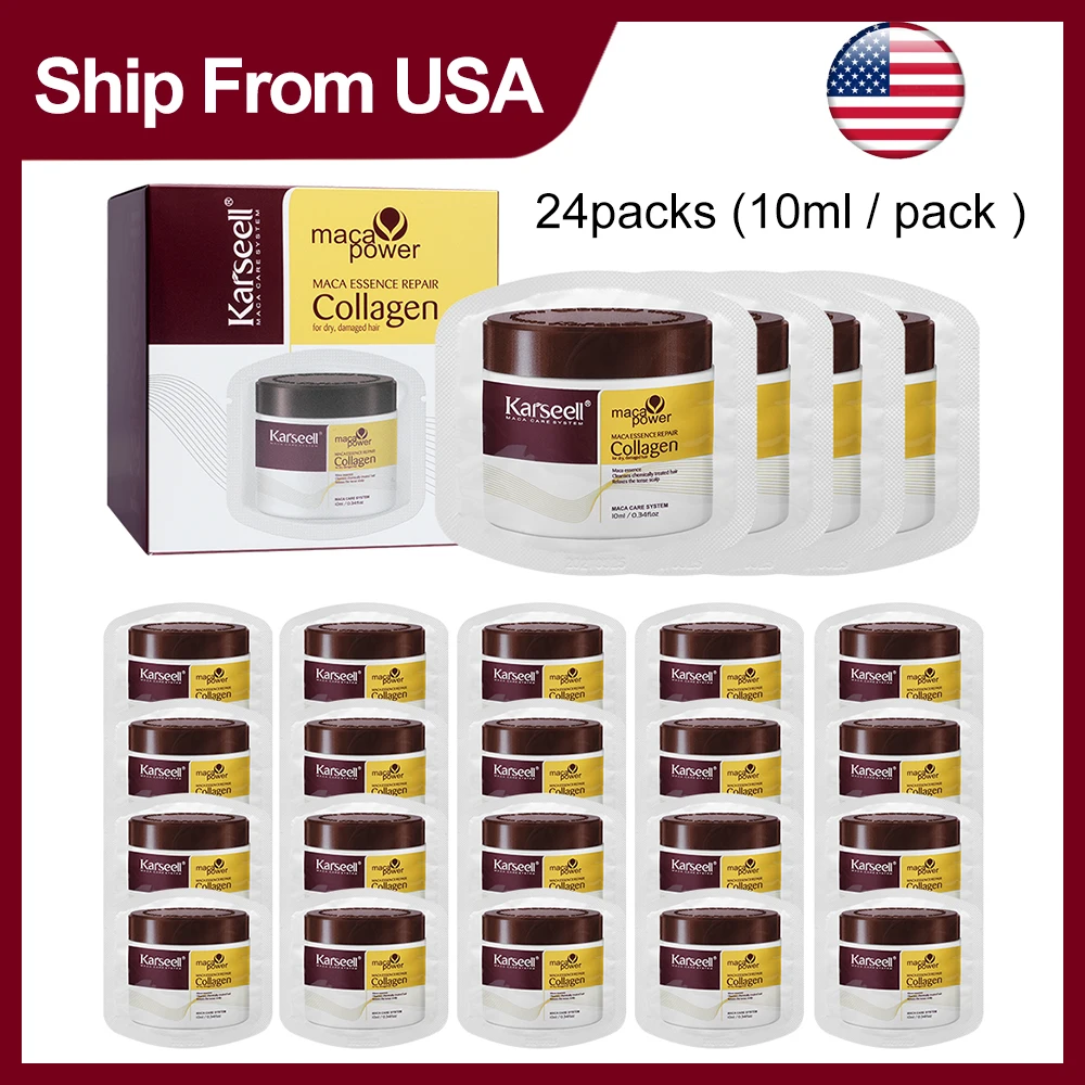 

Karseell Travel Collagen Hair Treatment Mask Essence Deep Repair Conditioning Argan Oil for Dry Damaged Hair 24 Packs/Box
