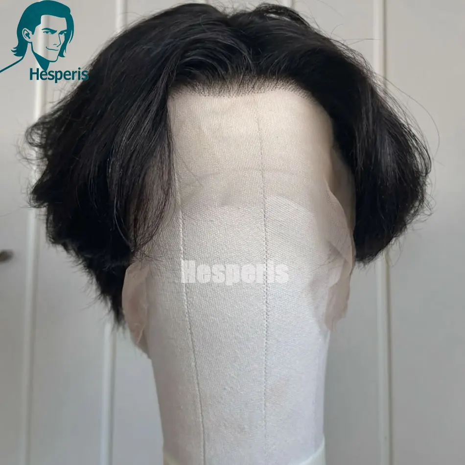 Hesperis Men's Human Hair Wig with Middle Part Short Pre-Cut Full Lace Glueless Transparent Wig for Male Styling Full Lace Wigs