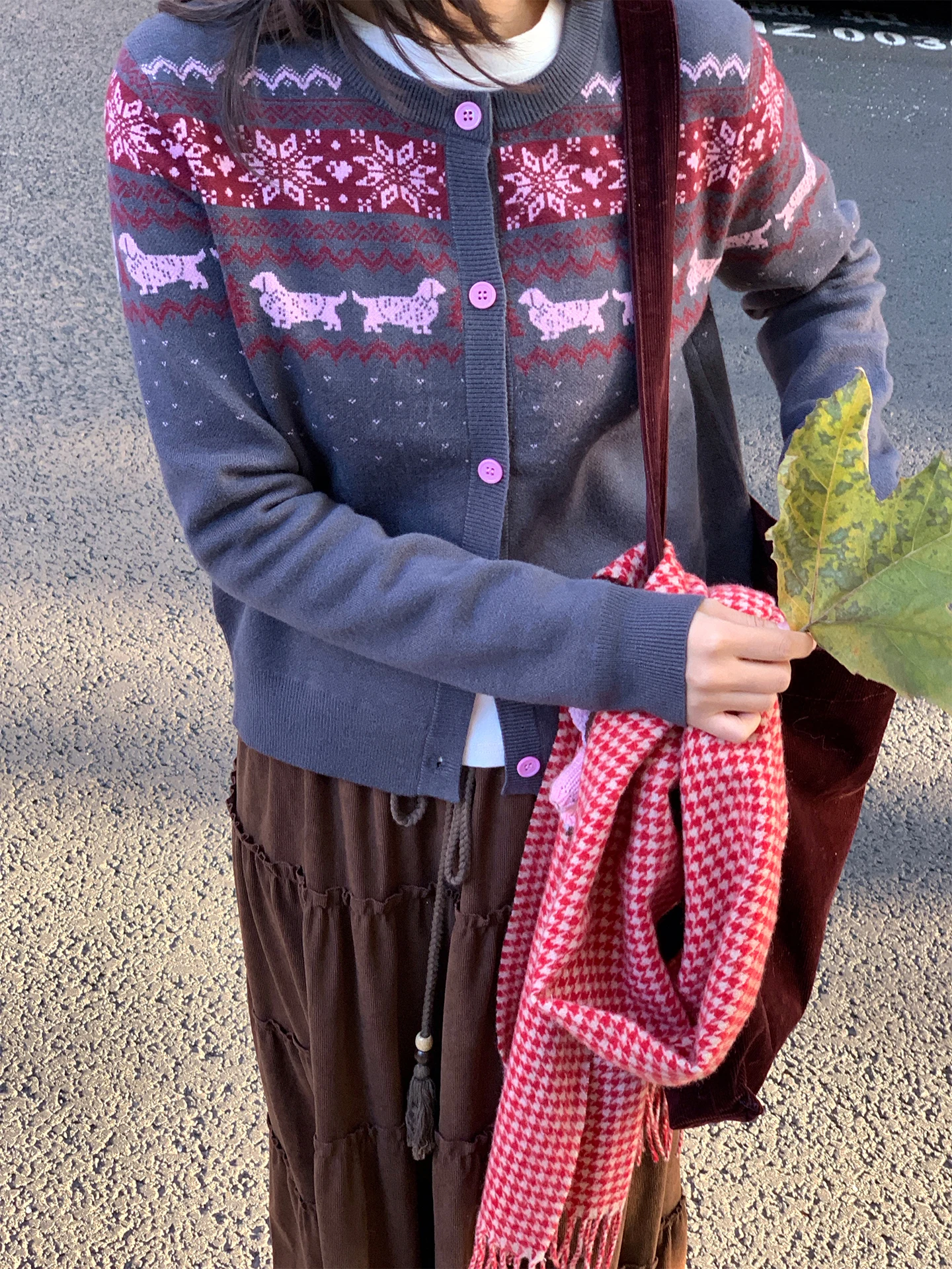 

Korean Sle Fair Isle Knitted Cardigan Sweater Micro Slim round Ne Lazy Sle Knitted Outerwear for Teenage Girls