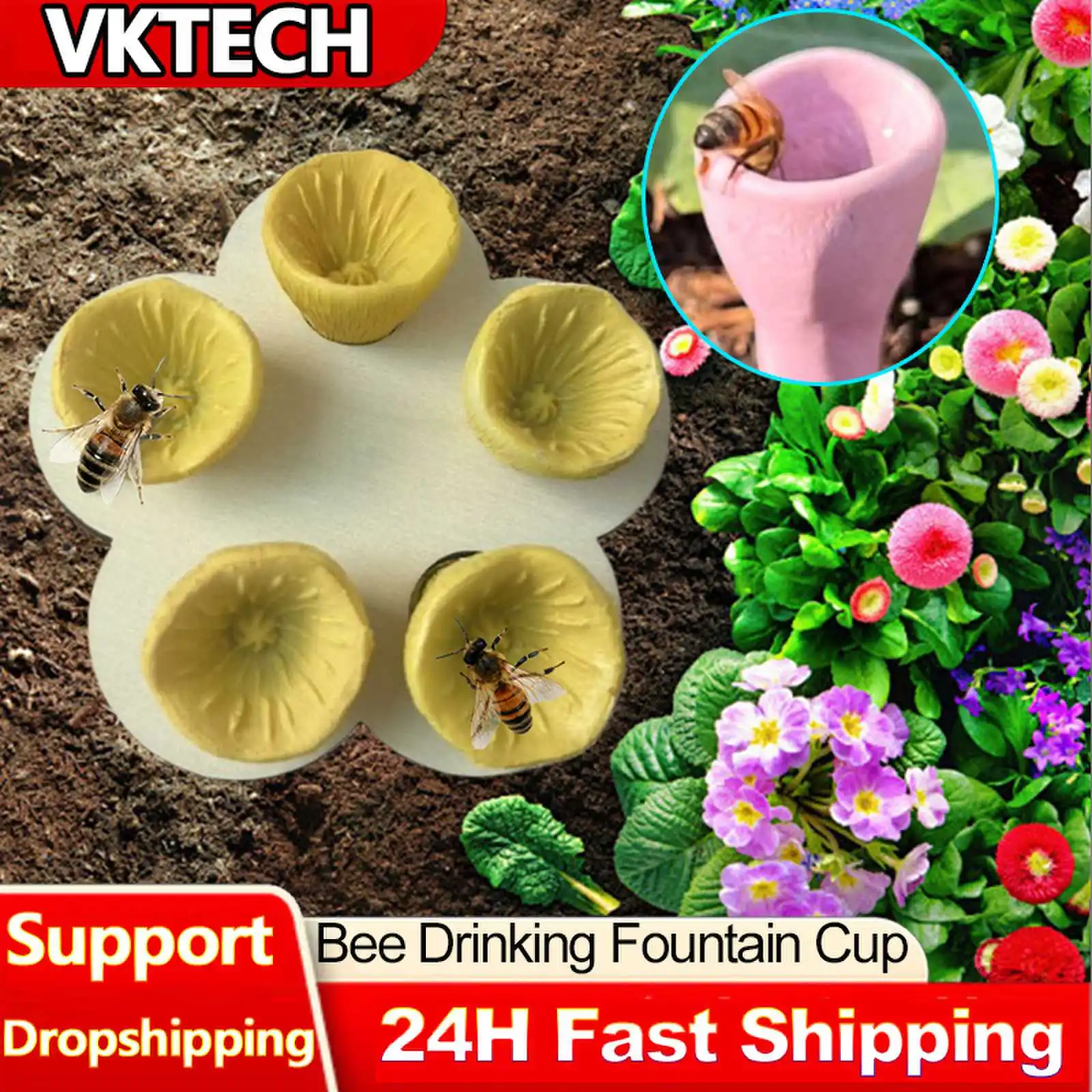 

Bees Insect Drinking Cup Decor 5 Flower Bee Drinker Cups Easy To Use Garden Balcony Bees Colourful Water Feeder for Beekeeping