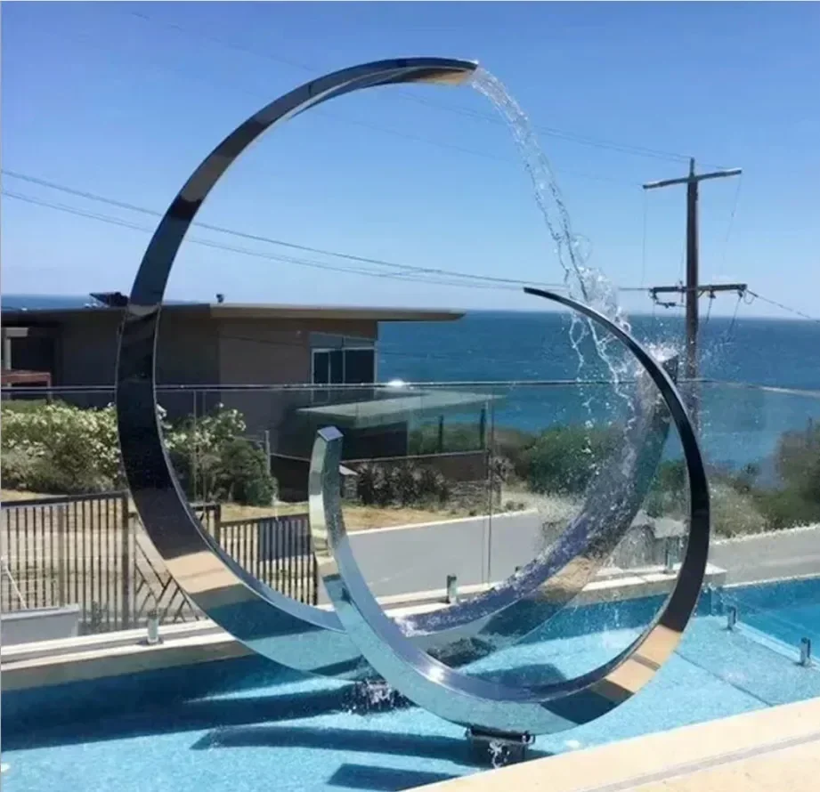 Outdoor Mirror Polished Metal Semicircle Art Sculpture Stainless Steel Statue Water Fountain For Garden Pool Hot sales