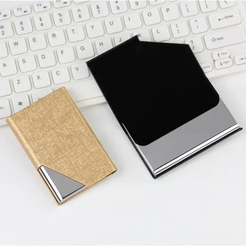 Business Card Holder with Magnetic PU Leather Stainless Steel Business Card Case ID Name Card Case for Men Women Office 95*63mm