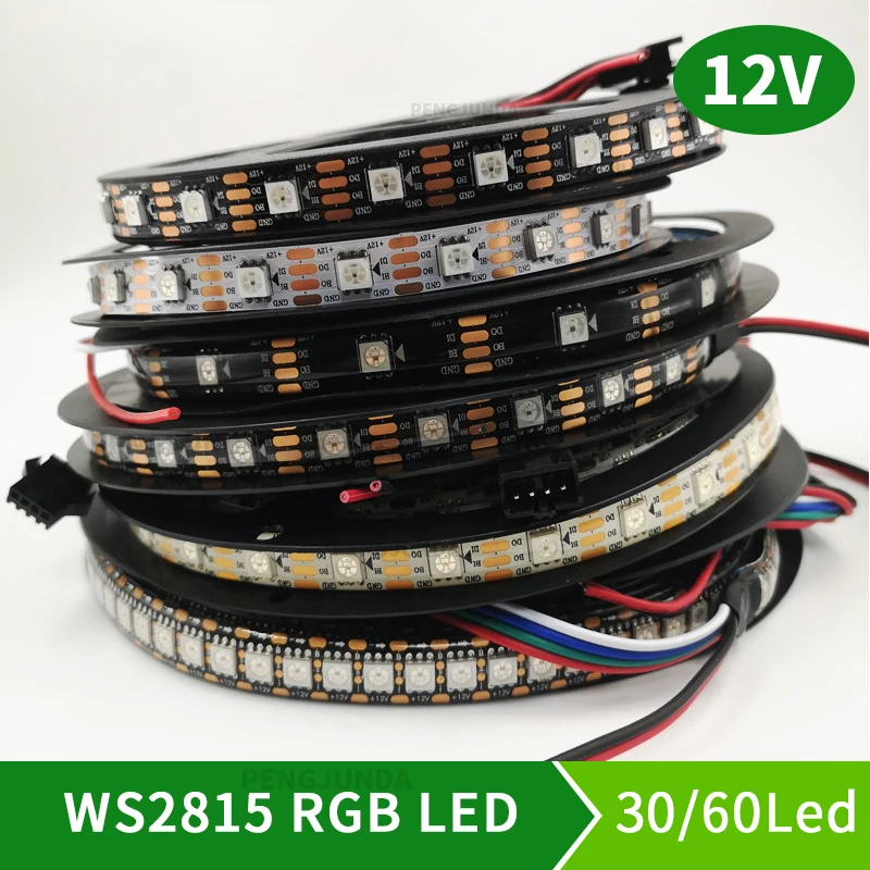 5m/roll WS2815 DC12V (WS2812B/WS2813) RGB LED Pixels Strip Light Individually Addressable LED Dual-Signal 30/60/144 Pixels/Led/m