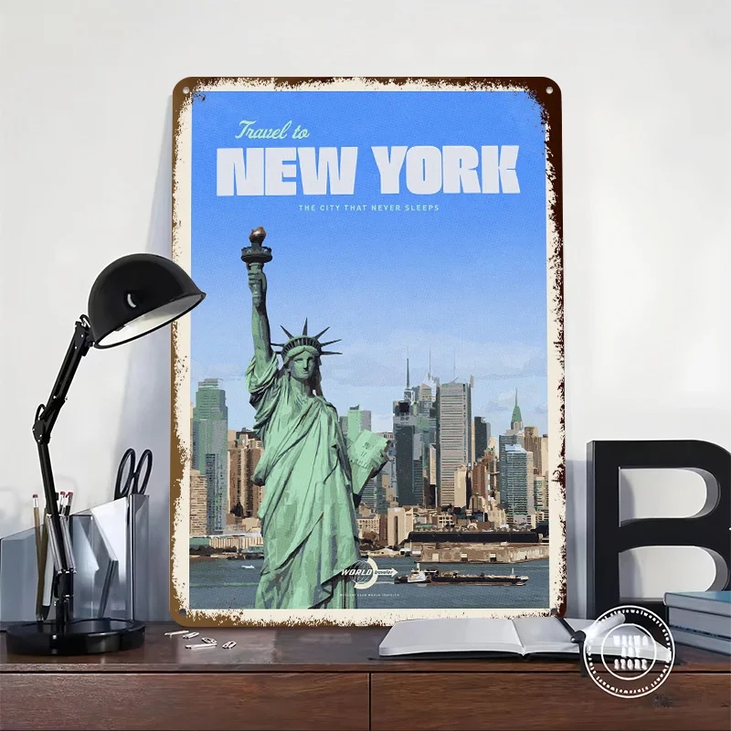 Travel to New York Metal Poster Custom Wall Art Retro Vintage Tinplate Signs for Man Cave Decoration Home Decorations House Room