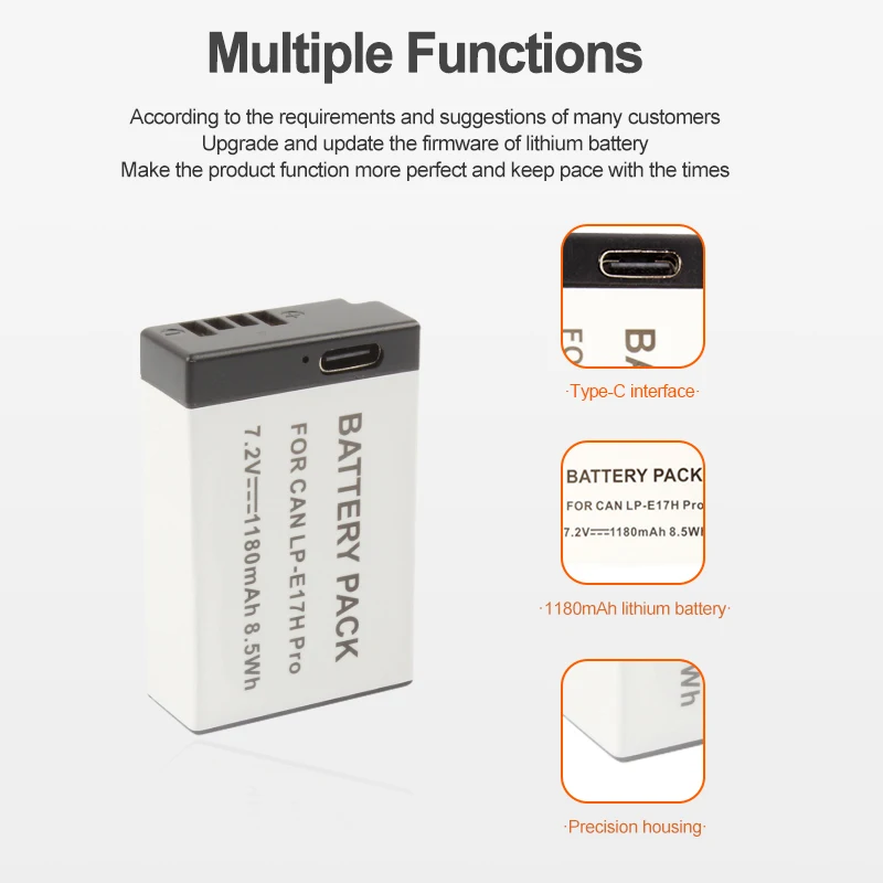 2pcs LP-E17 LPE17 LP-E17H Rechargeable Battery for Canon EOS 200D M3 M6 750D 760D T6i T6s 800D 8000D Kiss X8i Cameras