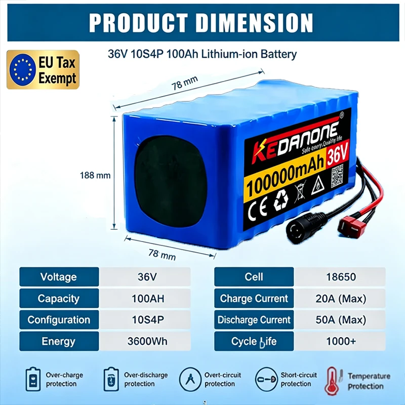 DC/T 10S4P Elektroroller 100000mAh 36V Lithium-Akku 18650 Akkupack 36V Elektroroller Elektroroller-Akku 36V