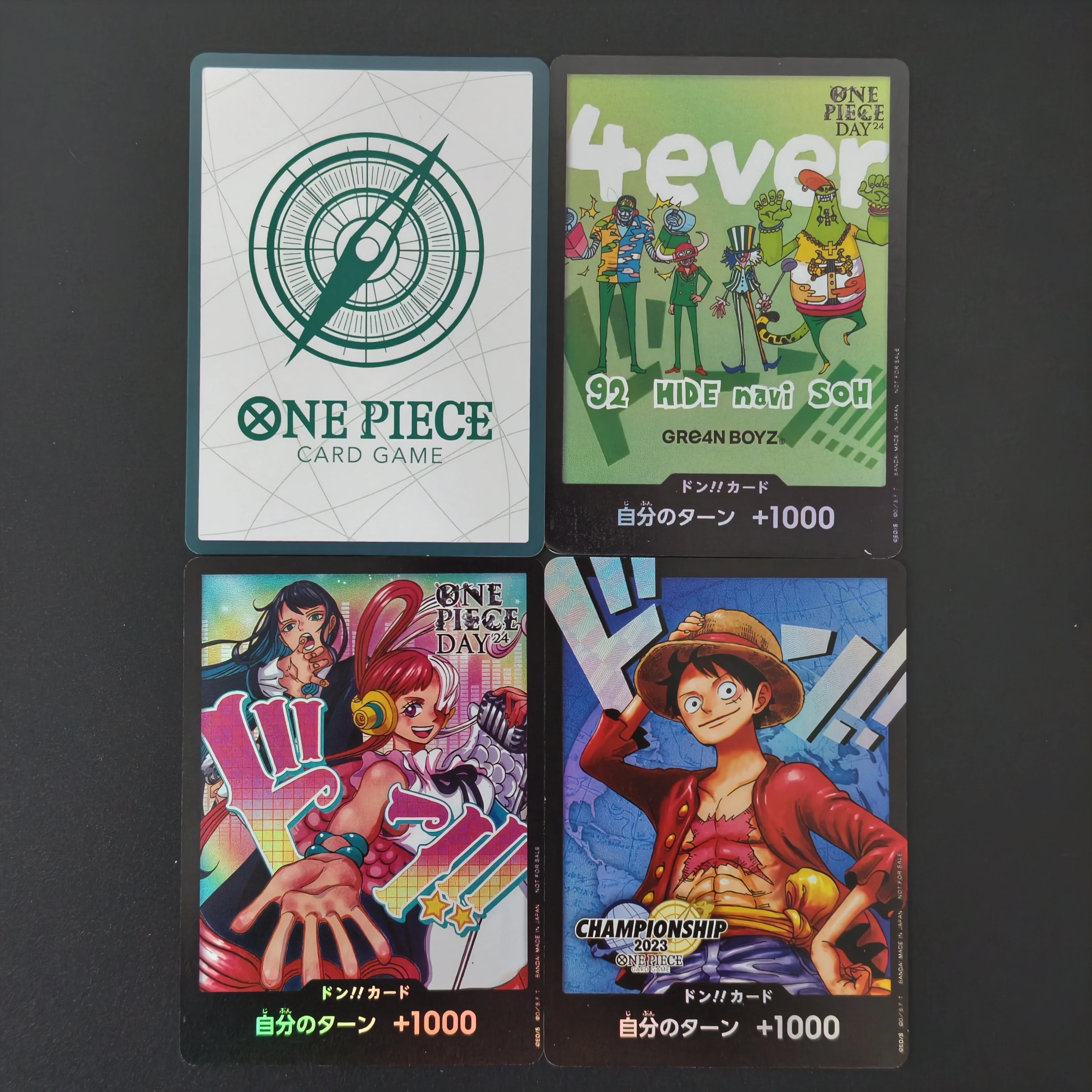 DIY One Piece Card TCG DON Uta Monkey D Luffy Green Boyz Promo Card Day 24 Championship 2023 Holo Foil Textured Game Boost Card