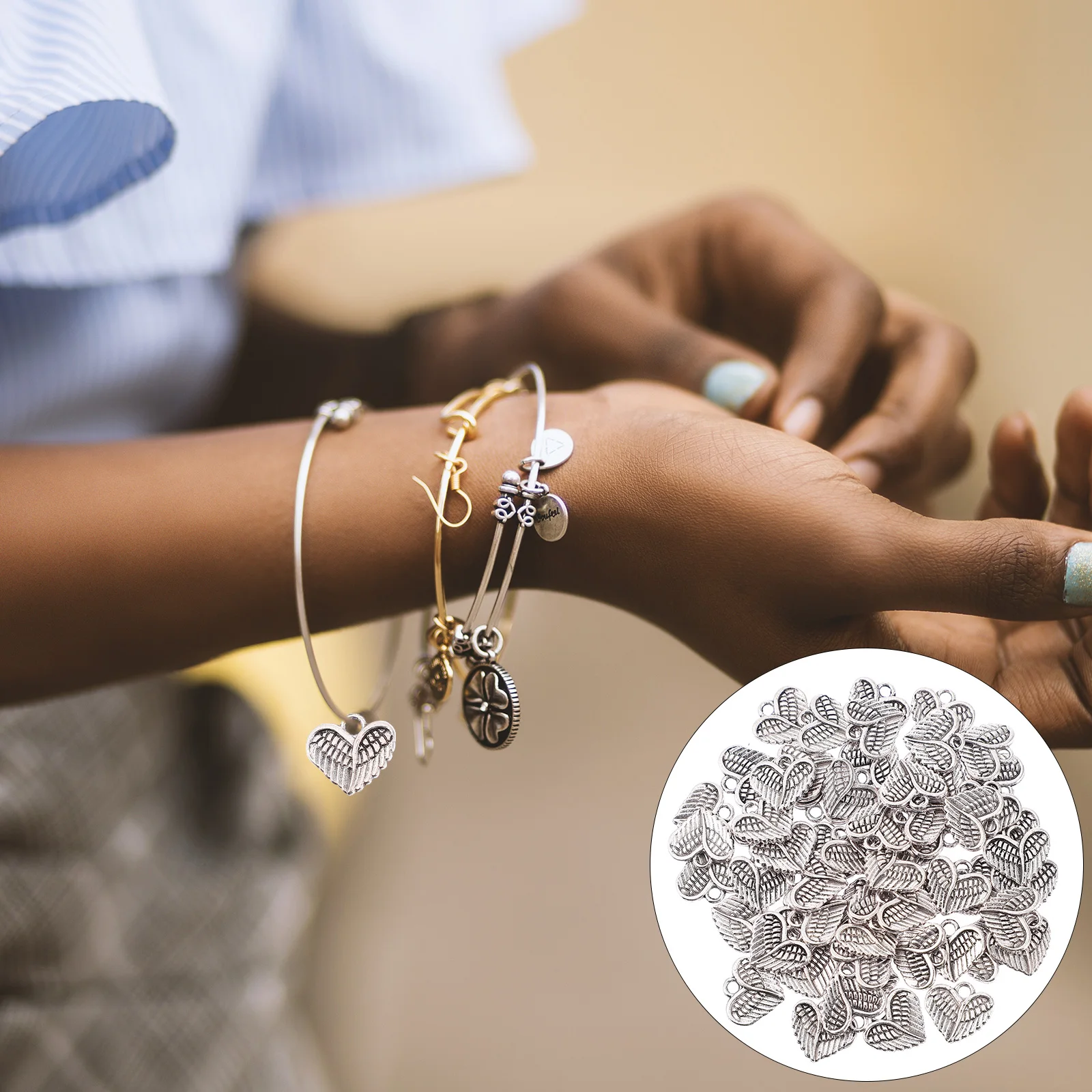 

60 шт., подвеска в форме крыла из сплава в форме сердца, подвеска для изготовления ювелирных изделий своими руками, аксессуары для рукоделия, подвески с крыльями ангела, брелок, подвески