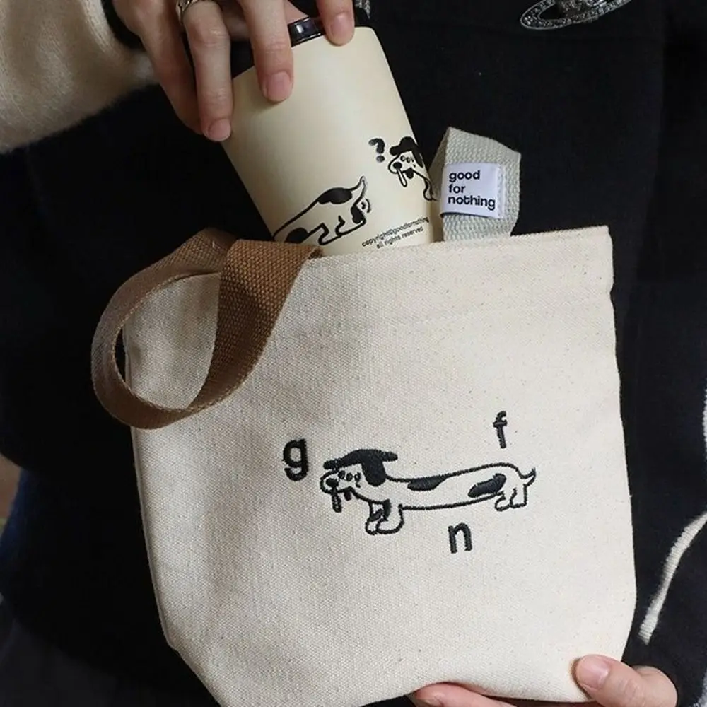 Leisure Dog Embroidery Puppy Canvas Bag Cartoon Printing Canvas Handbag Sundries Storage Bag Cute Small Tote Bag Unisex