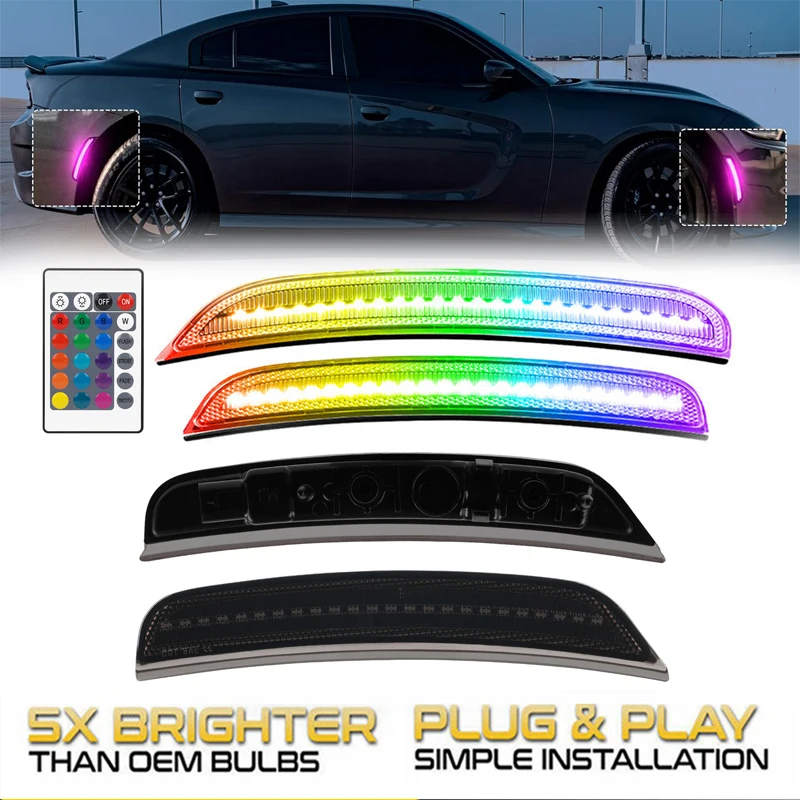 

4Pcs No Error LED RGB Multicolor Front Rear Bumper Side Marker Lights For Dodge Charger 2015-2023 Turn Singal Reflectors Lamps