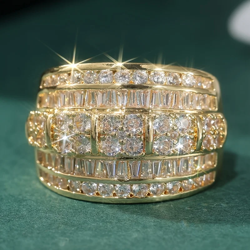 Elegant Eternal Ring Inlay Sparkling Cubic Zirconia Women's Classic Luxurious Wide Face Gold/Silver Plated Ring Fashion Jewelry