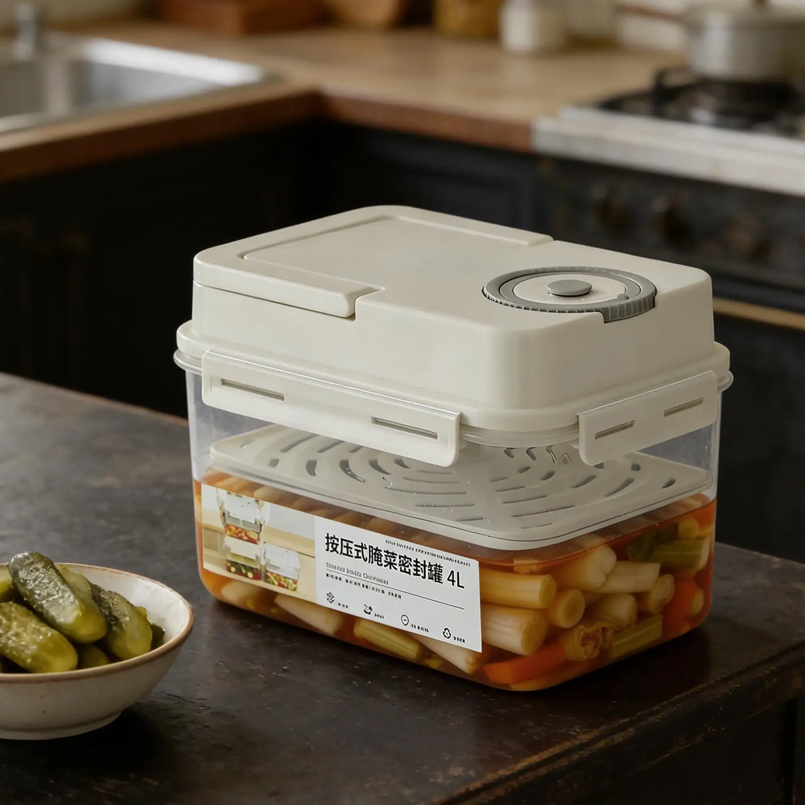 Prensa para encurtidos japonesa grande de 4L, fabricante de saurkraut, tarro sellado para encurtidos, contenedor de fermentación para pepinillos, aceitunas y kimchi
