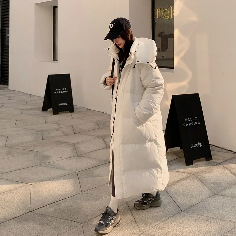 2023 Winter New Oversize Long Snow Parka Hooded Cotton Padded Puffer Jacket Coat Women Over Knee Thick Warm Windbreaker Outwear