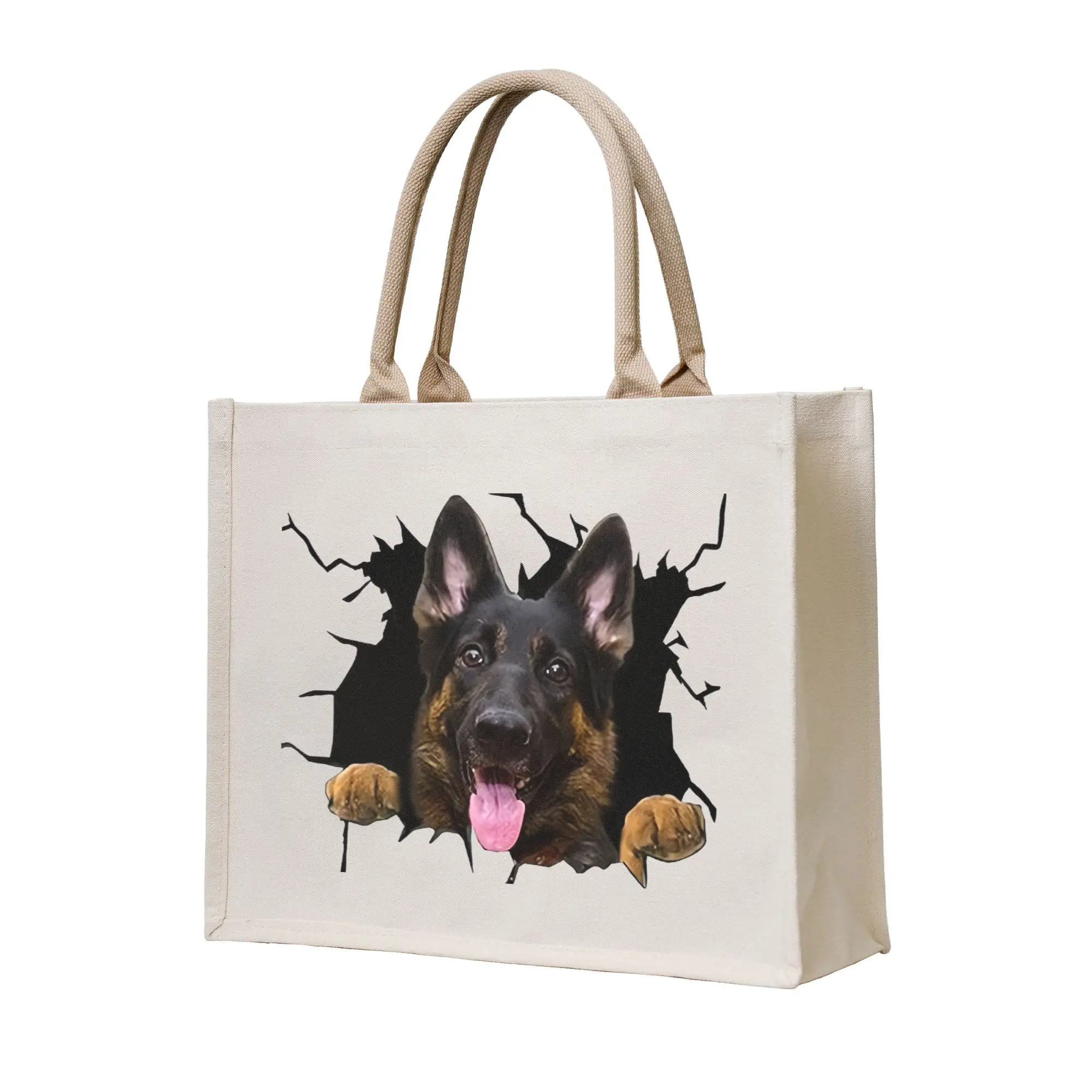 German Shepherd Dog Lover GSD Groceries Shopping Bag Kawaii Shopper Tote Shoulder Bags Large Capacity Portable  Handbag