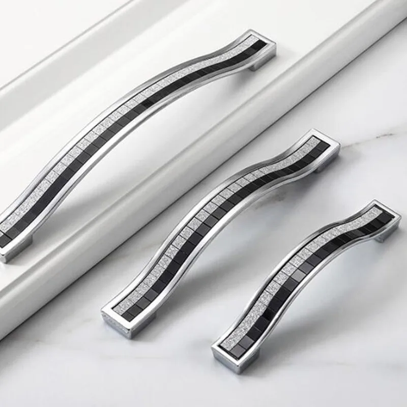 Frosted Fine Diamond Cabinet Handles Silver Black Crystal Diamond Cabinet Pulls  Cabinet Drawer Bright light Handle