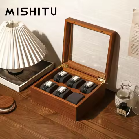 MISHITU Wood Watch Organizer 1/2/6 Grid Watch Box Jewelry Bracelet Wrist Watch Case Portable Watch Storage Pillow Bag Watch Box