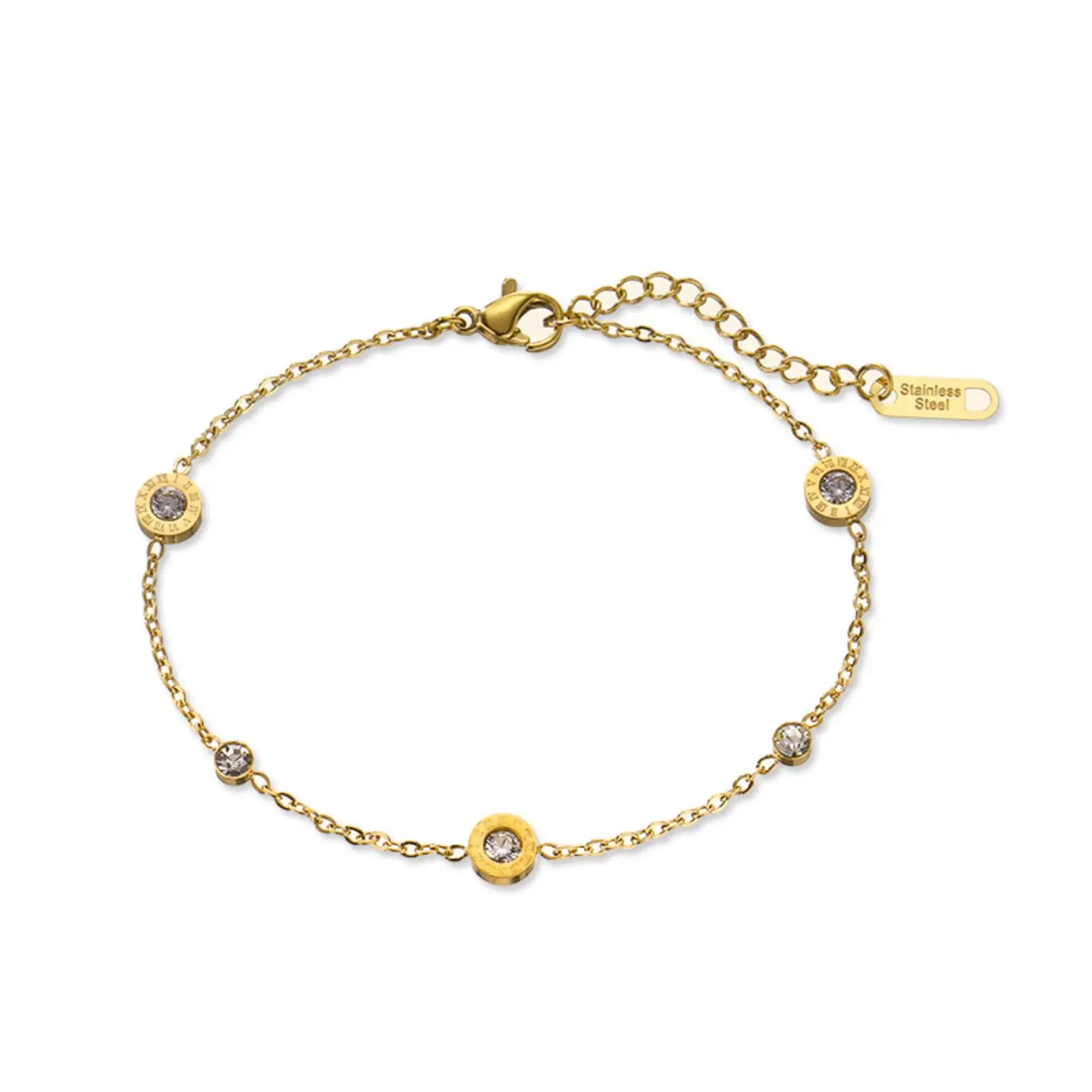 Rundes Zirkon-Charm-Armband mit römischen Ziffern aus Edelstahl, Schmuckgeschenk für Frauen und Männer – Detail 2
