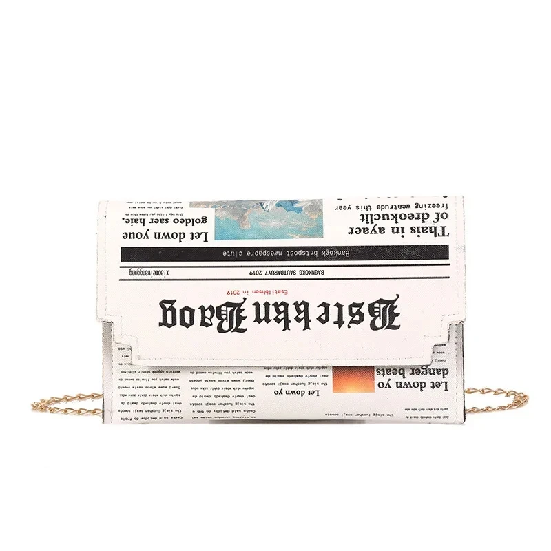 Luxury Designer Fashion Envelope Shoulder Bag Personality Inkjet Newspaper Clutch Messenger Bag Chain Evening Bag