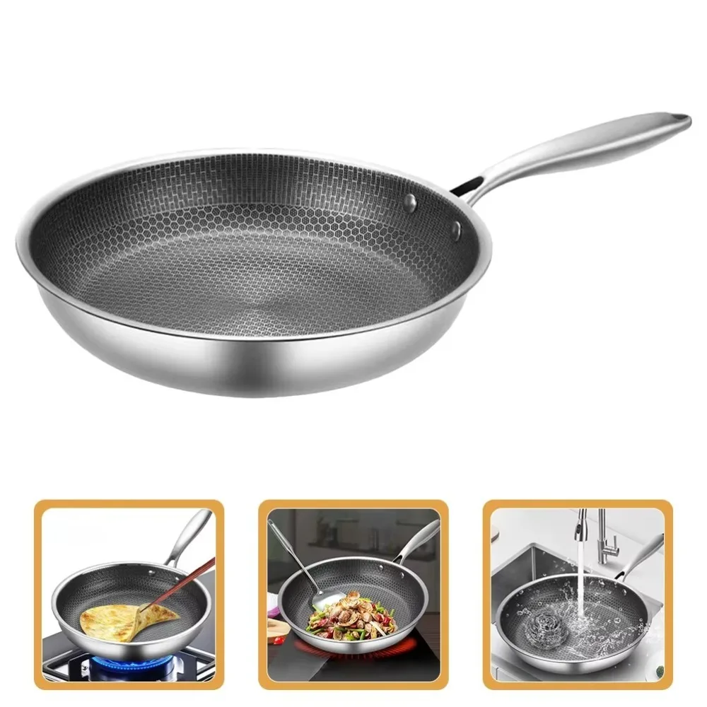 26/28/30cm Frying Pan Non-coated Multi-functional NonStick Pan Thickened Stainless Steel Honeycomb Pot Gas Induction Cooker