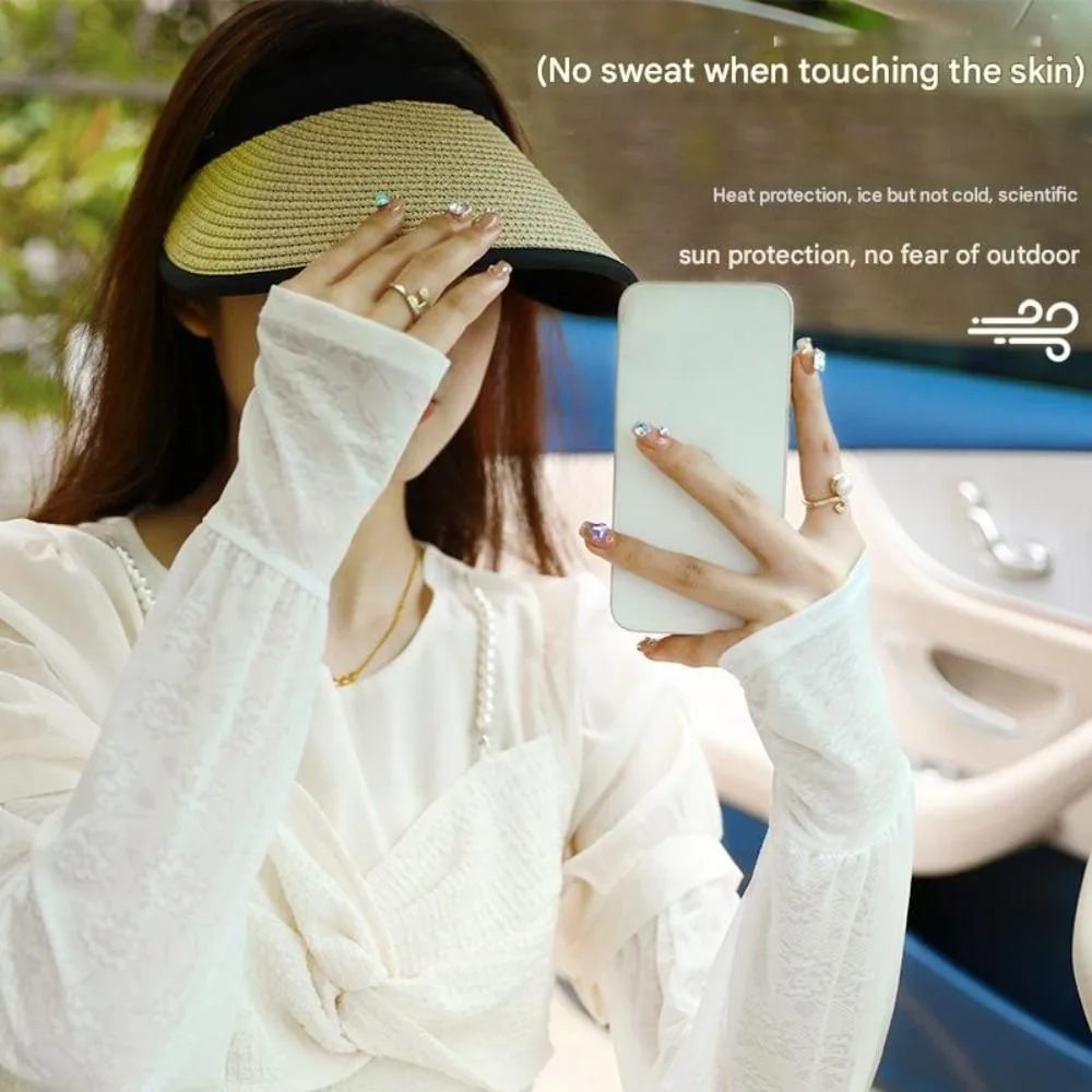 Summer Lace Ice Silk Arm Sleeves UV Protection Ultrathin Sunscreen Sleeve Breathable Ice Silk Long Gloves Sports