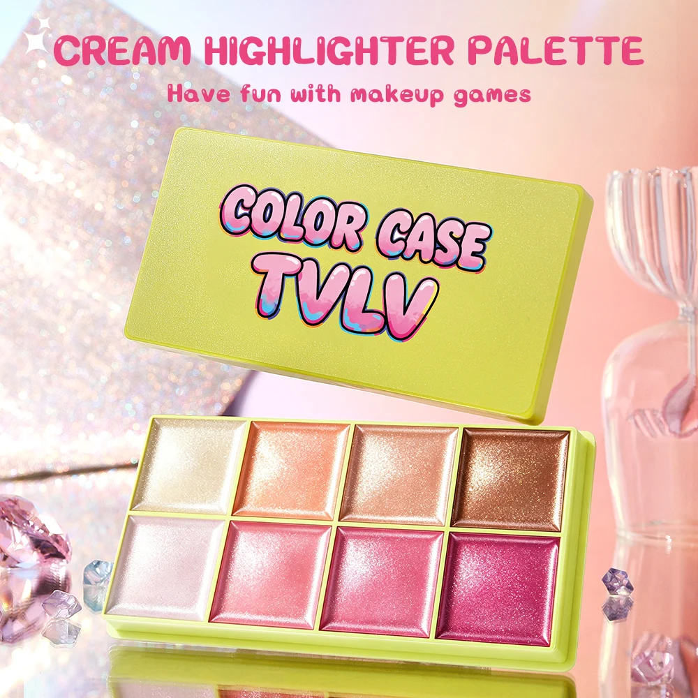 Paleta de iluminadores brillantes de 8 colores, paleta de maquillaje nacarado multiusos, adecuada para rostro y ojos, ideal para un look diario y de fiesta
