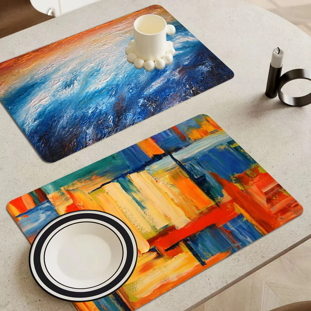 Color Oil Painting Art Quick Drying Dish Mat Printed Kitchen Tableware Coffee Draining Pad Dinnerware Cup Bottle Placemat