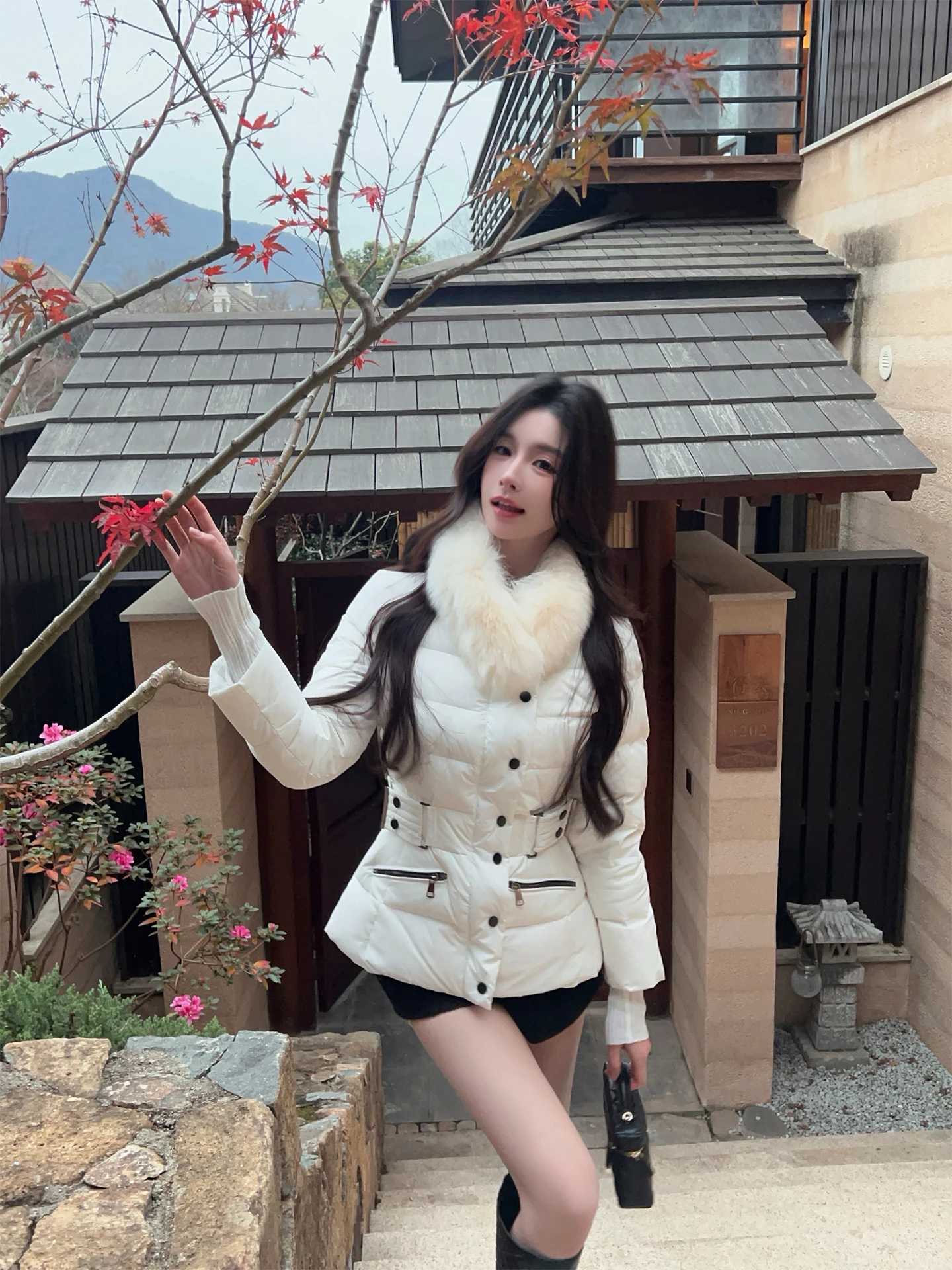 

FairyJiang Winter Thiened ort Du down Jaet женский меховой шарф теплый повседневный длинный све B649 без капюшона