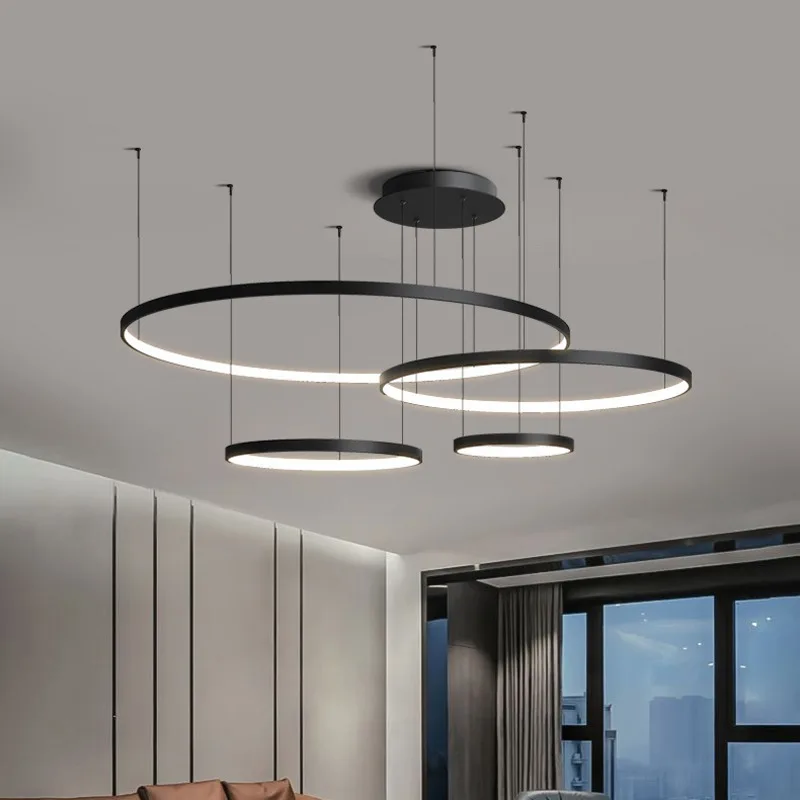 Imagem -04 - Modern Circular Led Lustre Sala de Estar Mesa de Jantar Cozinha Hall Black Home Decoração Lâmpadas