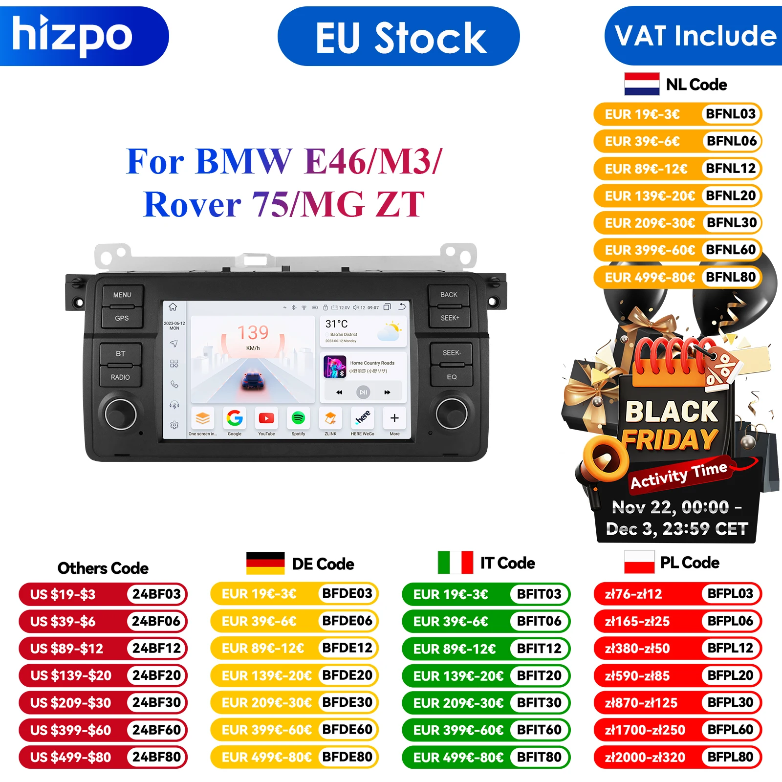 Carplay 8G+128G Android Car Radio GPS for BMW E46 M3 Rover 75 Coupe 318/320/325/330/335 Multimedia Navigation WIFI Stereo RDS BT