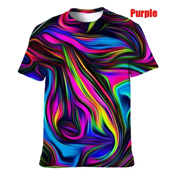 Summer Colorful T-Shirts Loose Comfortable Personality Short Sleeve for Men 3D Printed Neon Abstract Tee Shirt