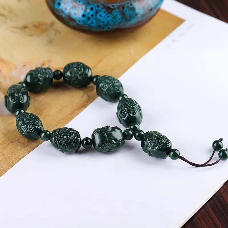 Natural Hotan Eighteen Arhats , Handheld Bead Accessories, Unisex Jade Single-Loop Bracelet
