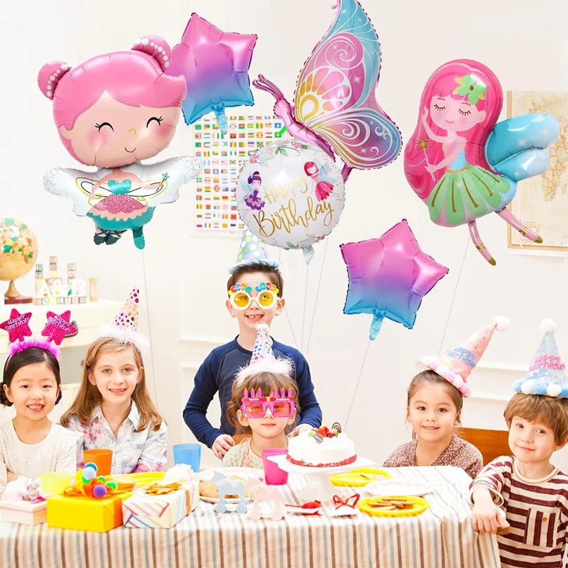 10 Stück Niedliche Schmetterling-Feen-Themen-Folienballons Prinzessinnen-Geburtstag 32 Zoll Zahlen-Regenbogenballons Geburtstagsparty-Dekorationen