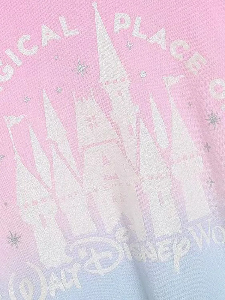 Disney World Castle Sweatshirt Women Gradient Color Fleece Pullover O Neck Long Sleeve Casual Jumper Tops Femme Streetwear