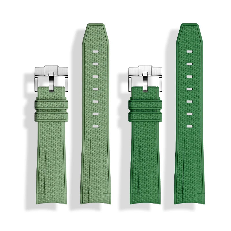 Green Rubber Watchband 20mm Waterproof Sports Watch Strap for Omega MoonSwatch Rolex with Curved End watchband